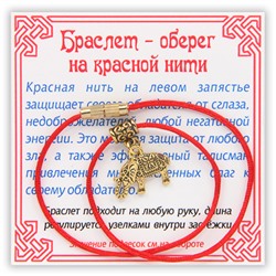 KB036 Браслет на красной нити Слон (мудрость, сила, долголетие), цвет золот.