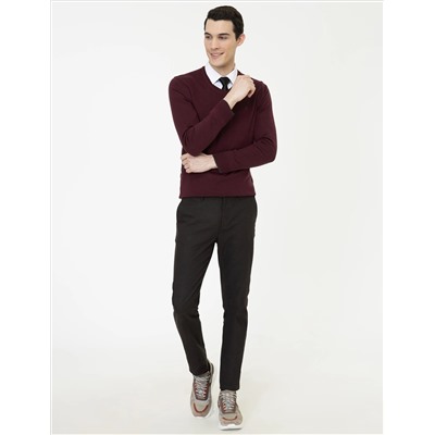 Bordeaux Slim Fit v Yaka Basic Knitwear Казах