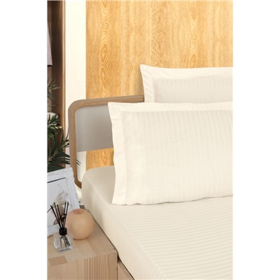 Простынь Карвен Stripe Satin на резинке+наволочки 160*200 +33см/ 50*70(2)+5см сатин krem/кремовый (Акция)