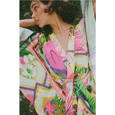 KIMONO SATINADO ESTAMPADO TROPICAL