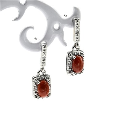 Серрьги гвоздики с яшмой красной 7*10мм, 2,2г