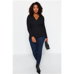 Black Cruve V -yaka Bürümcük вязание Blought Blouse TBBAW24AF00031