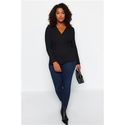 Black Cruve V -yaka Bürümcük вязание Blought Blouse TBBAW24AF00031