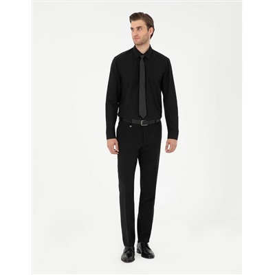 Black Slim Fit Basic рубашка с длинным рукавом