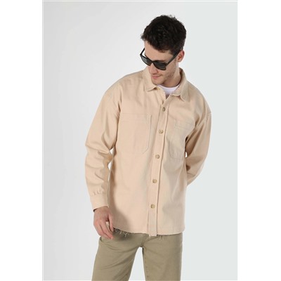Fit Classic Collar Flat мужская бежевая рубашка с длинным рукавом