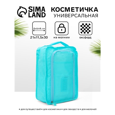 Косметичка дорожная на молнии, с ручкой, с карманом, голубая