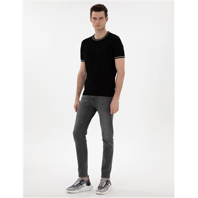 Black Slim Fit Bike Yaka Triko T -For