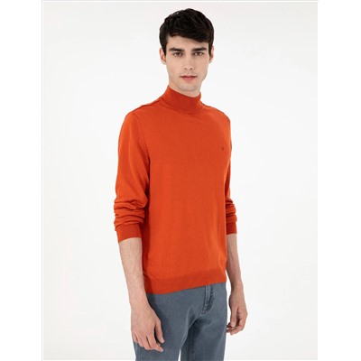 Оранжевый Slim Fit Half Fisherman воротник базовый вязаный свитер
