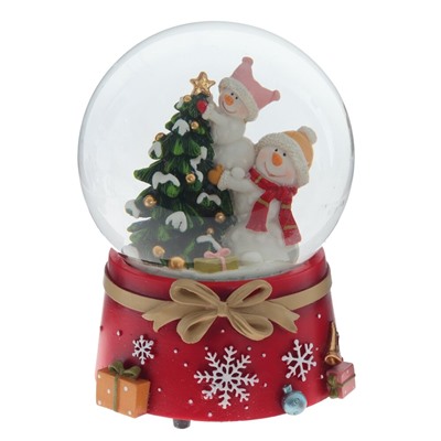 Фигурка декор в стекл шаре "Снеговики" (муз с ключ), D10 см, L10 W10 H12,5 см, 2в.