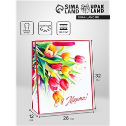 Пакет подарочный ламинированный вертикальный «С праздником!», M 26 × 32 × 12 см