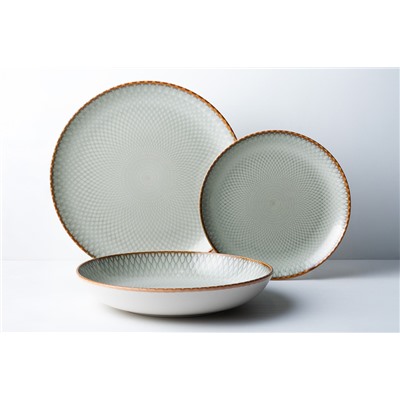 Тарелка суповая, 23х4,5 см, керамика, серо-бежевая, Серые ромбы, Mandala, 63233