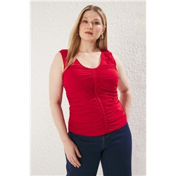 Red v -neck Shirred TULLE вязание блузки большого размера TBBSS25AF00080