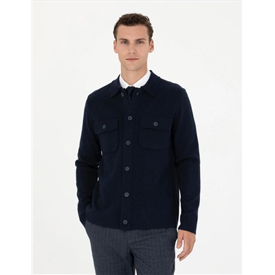 Темно -синий Melanj Slim Fit Button Kintwear Cardigan