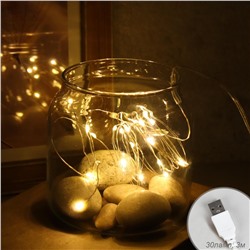 Гирлянда светодиодная нить 3 м 30 LED / GN24 /уп 200/теплый белый USB