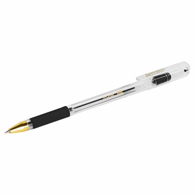 Ручка шариковая с грипом BRAUBERG "X-ONE", ЧЕРНАЯ, корпус прозрачный, узел 0,5 мм, линия письма 0,35 мм, 143988