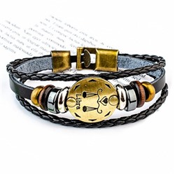 BS313-07 Кожаный браслет с застёжкой Знаки Зодиака - Весы