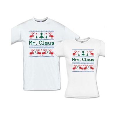 Парные новогодние футболки "Mr.Claus, Mrs.Claus"