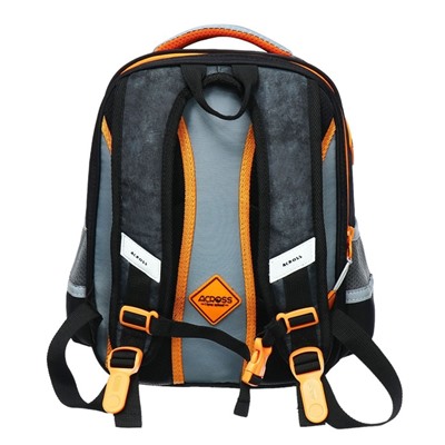 Рюкзак школьный 37 x 28 x 13см, эргономичная спинка, Across 557, + мешок, черный/оранжевый
