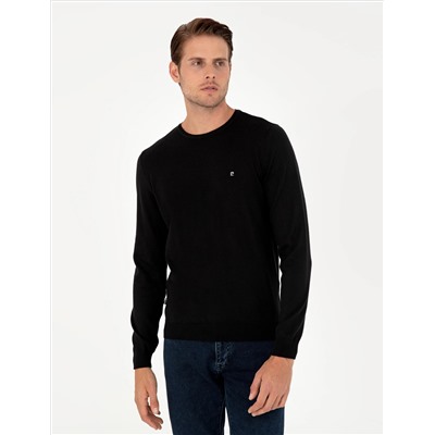 Black Slim Fit Bike Neck Basic вязаный свитер