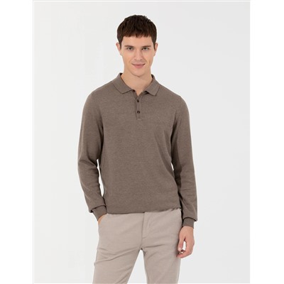 Vizon Melanj Slim Fit Polo yaka Основной вязаный свитер
