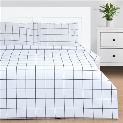 Постельное бельё Этель 1.5 сп «Клетка», белое, 143×215, 150×214, 50×70 см-2 штуки, бязь, 125 г/м²