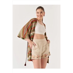 Летние льняные шорты Stone с высокой талией и рисунком 23SS030053