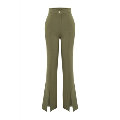 Chaki Flare Slite Подробная тканые брюки Twoaw22pl0046