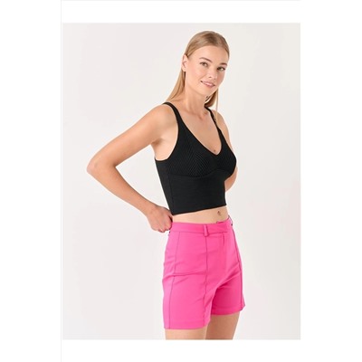 Тканые шорты приталенного кроя с высокой талией цвета фуксии 23SS032001