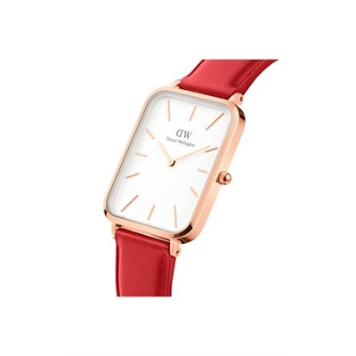 Reloj de piel Pressed Suffolk - 29 x 36,5 mm - Rojo y rosa dorado