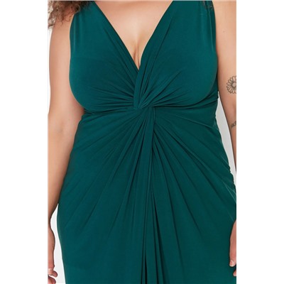 Emerald Green Dript Drape Подробная макси/Длинное вечернее платье TBBSS22AD00000