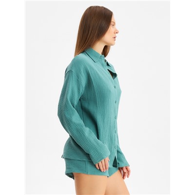 Комплект домашний женский (рубашка, шорты) KAFTAN Basic размер 44-46, зеленый