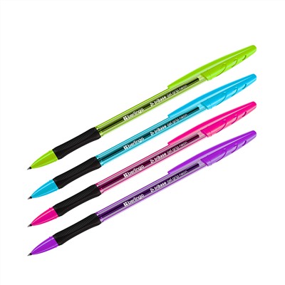 Ручка гелевая Berlingo "Tribase Gel grip neon" черная, 0,5мм, грип
