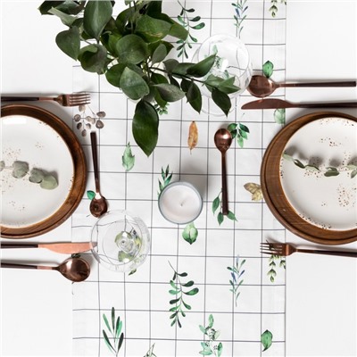 Дорожка на стол Этель Flora, 40×149 см, 100% хлопок, саржа 190 г/м², белая