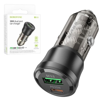 Автомобильный адаптер питания BOROFONE BZ25 PD 20W +QC3.0 (черный)