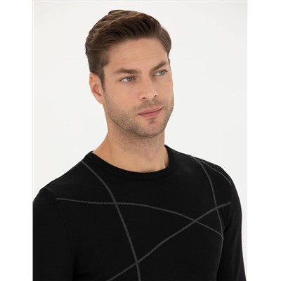 Black Slim Fit Bicycle Olcemed Wool Siped Sweater