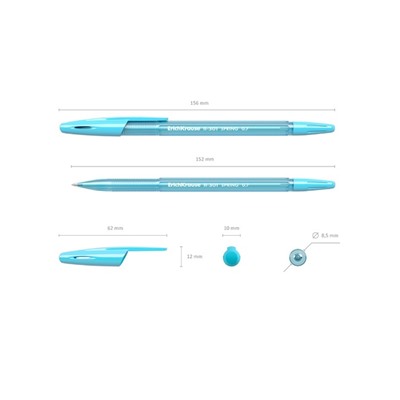 Ручка шариковая ErichKrause R-301 Spring Stick, узел 0.7 мм, чернила синие, длина линии письма 1000 метров, МИКС