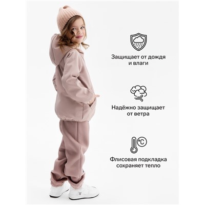 Ветровка демисезонная для девочек MINAKU из Softshell на флисе, непромокаемая, каштан, рост 116 см