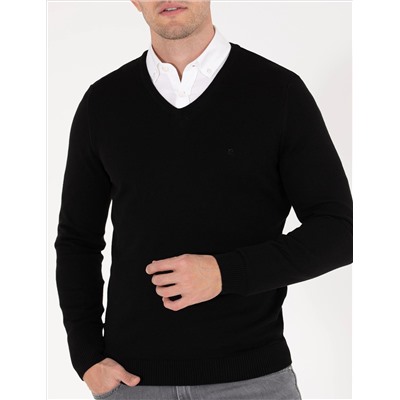 Black Slim Fit v -neck Основной вязаный свитер