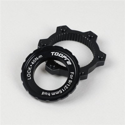 Адаптер тормозного диска (ротора) Six-hole (6 болтов) под крепление втулки Centerlock hub. TOOPRE CLDA-01 Комплект адаптер+ чашка. Черный
