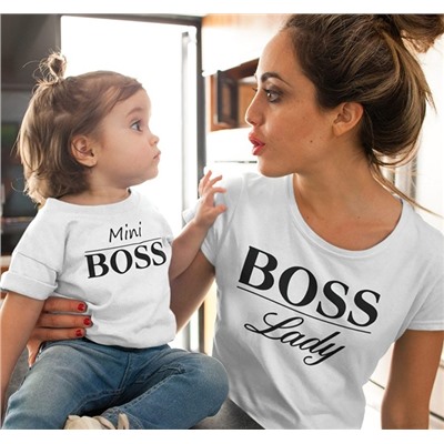 Футболки для мамы и ребенка "Lady Boss, Mini Boss" белые