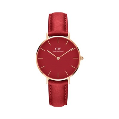Reloj de cuarzo de piel Petite Suffolk - 32 mm - Rojo y dorado