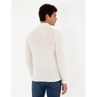 Ecru Slim Fit Half Fisherman Neck Sheam Смешанный базовый вязаный свитер