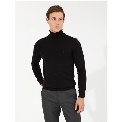 Black Slim Fit Fisherman воротниц Основной вязаный свитер