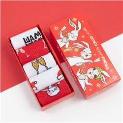 Набор новогодних женских носков KAFTAN "Зайки" размер 36-39 (23-25 см), 5 пар