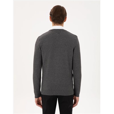 Серый меландж Slim Fit Basic кнопка Knitwear Cardigan