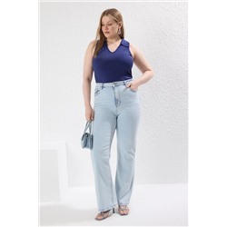Синяя высокая талия комфорт испанский пахта Flare Fit Jeans TBBAW23JE00001