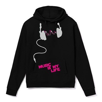 Толстовка с капюшоном Freedom "Music is my Life" светится в уф