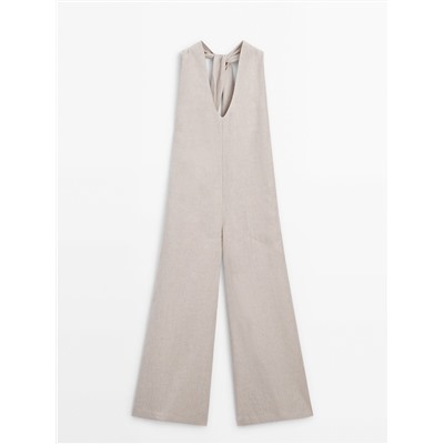 Linen blend halter jumpsuit