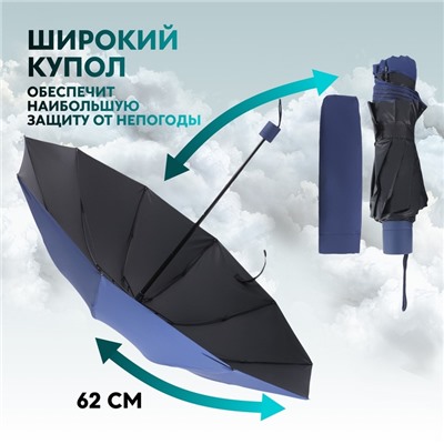 Зонт механический «Однотон», 4 сложения, 10 спиц, R=54/62 см, D = 108 см, МИКС