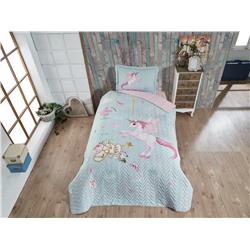 Комплект KARVEN (покрывало детское с принтом стеганное) хлопок 1.5сп 2 пр (180*240 / 50*70) PEGASUS v1 Mint (Акция)